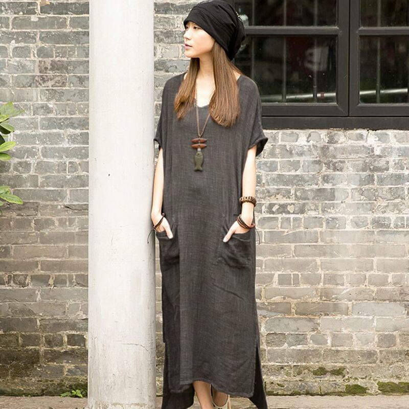 Vestido largo holgado informal Retro de verano de gran tamano para mujer, vestido largo hasta el tobillo de manga corta solida de algodon y lino de
Vestido largo holgado informal Retro de verano de gran tamano para mujer, vestido largo hasta el tobillo de manga corta solida de algodon y lino de