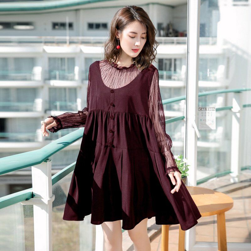 Vestido suelto elegante para mujer, encaje, empalme, volantes, mangas largas, cuello redondo, cintura alta, vestido de fiesta midi plisado,Borgona, XL
Vestido suelto elegante para mujer, encaje, empalme, volantes, mangas largas, cuello redondo, cintura alta, vestido de fiesta midi plisado,Borgona, XL
