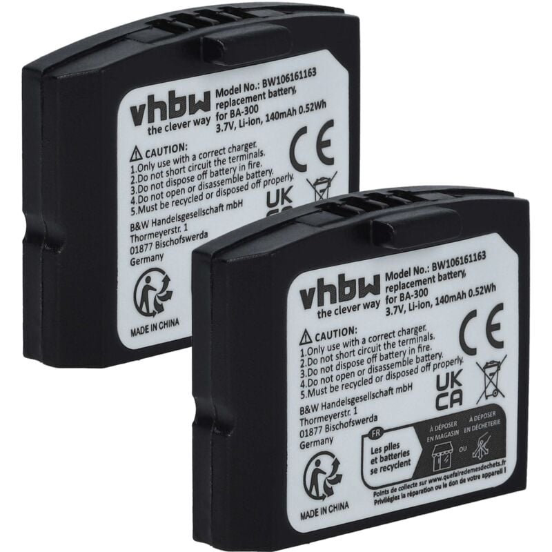 2x batería compatible con Siemens RR 832, RR 842, Set 832 TV, Set 842 TV auriculares inalámbricos cascos (140mAh, 3,7V, polímero de litio) - Vhbw
2x batería compatible con Siemens RR 832, RR 842, Set 832 TV, Set 842 TV auriculares inalámbricos cascos (140mAh, 3,7V, polímero de litio) - Vhbw
