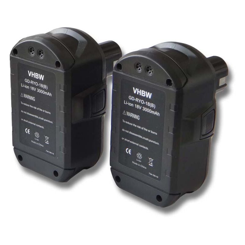 2x Batería recargable reemplaza Ryobi BPL18151, BPL1820, BPL-1820G, BPP-1813, BPP-1815 para herramientas eléctricas (3000 mAh Li-Ion 18 V) - Vhbw
2x Batería recargable reemplaza Ryobi BPL18151, BPL1820, BPL-1820G, BPP-1813, BPP-1815 para herramientas eléctricas (3000 mAh Li-Ion 18 V) - Vhbw