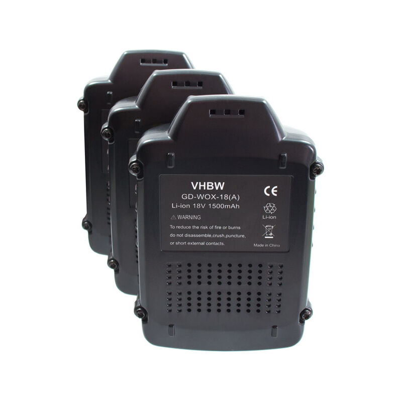 3x Batería compatible con Worx WG549E.9, WG629.2, WG629E, WG629E.1, WG629E.9, WG629E.91, WG778E herramientas eléctricas (1500mAh 18V Li-Ion) - Vhbw
3x Batería compatible con Worx WG549E.9, WG629.2, WG629E, WG629E.1, WG629E.9, WG629E.91, WG778E herramientas eléctricas (1500mAh 18V Li-Ion) - Vhbw
