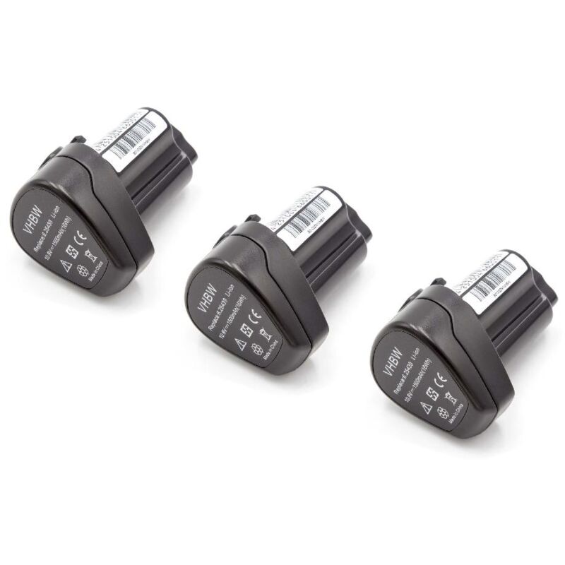 vhbw 3x batería Li-Ion 1500mAh (10.8V) para herramientas Metabo Powermaxx BS Quick, ASE, SSD, RC y Metabo 6.25438, 6.254.38, 625438, 6.25439.
vhbw 3x batería Li-Ion 1500mAh (10.8V) para herramientas Metabo Powermaxx BS Quick, ASE, SSD, RC y Metabo 6.25438, 6.254.38, 625438, 6.25439.