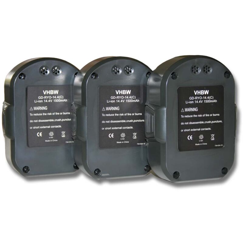 3x batería Li-Ion 1500mAh (14.4V) para herramienta Ryobi LLCD14022, LLCD 14022 y Ryobi BPL1414. - Vhbw
3x batería Li-Ion 1500mAh (14.4V) para herramienta Ryobi LLCD14022, LLCD 14022 y Ryobi BPL1414. - Vhbw