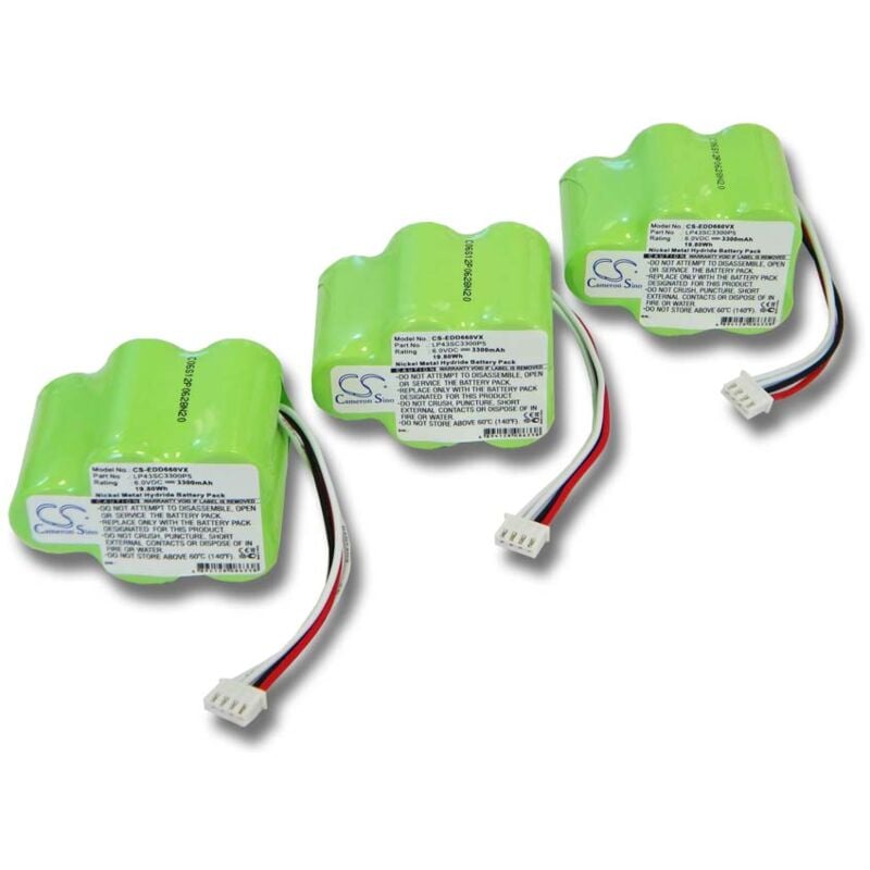 3x Batería Ni-MH 3300mAh (6V) para aspirador Ecovacs Deebot D77, D79, D63, D62s como 945-0006, 945-0024, 205-0001, LP43SC3300P5. - Vhbw
3x Batería Ni-MH 3300mAh (6V) para aspirador Ecovacs Deebot D77, D79, D63, D62s como 945-0006, 945-0024, 205-0001, LP43SC3300P5. - Vhbw