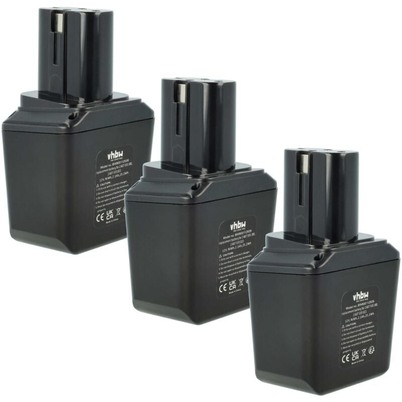vhbw 3x baterías NiMH 2100mAh (12V) para herramientas eléctricas Bosch serie GBM 1ª generación con batería 12 V, como 2 607 335 180, 2 607 335 021
vhbw 3x baterías NiMH 2100mAh (12V) para herramientas eléctricas Bosch serie GBM 1ª generación con batería 12 V, como 2 607 335 180, 2 607 335 021