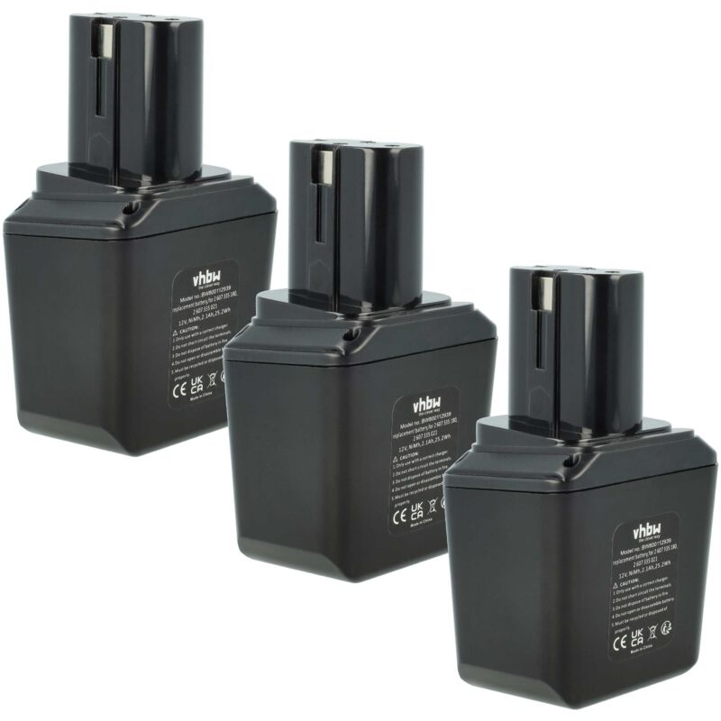 3x baterías NiMH 2100mAh (12V) para herramientas eléctricas Bosch serie GBM 1ª generación con batería 12 V como 2 607 335 180 y 2 607 335 021 - Vhbw
3x baterías NiMH 2100mAh (12V) para herramientas eléctricas Bosch serie GBM 1ª generación con batería 12 V como 2 607 335 180 y 2 607 335 021 - Vhbw