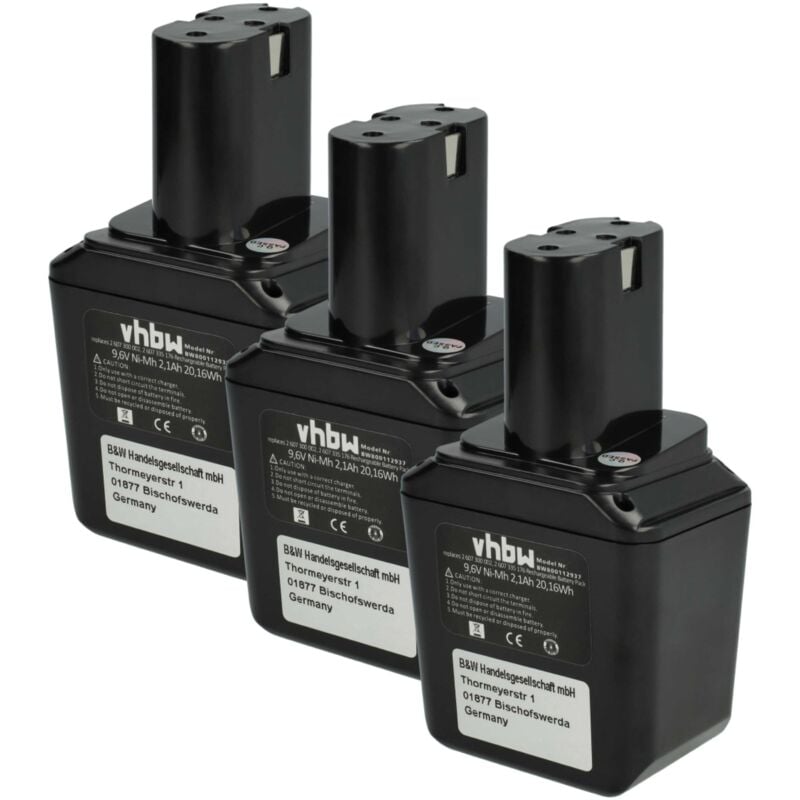 3x baterías NiMH 2100mAh (9.6V) para herramientas Bosch serie PSR 1ª generación con batería 9,6 V como 2607300002, BH-964N - Vhbw
3x baterías NiMH 2100mAh (9.6V) para herramientas Bosch serie PSR 1ª generación con batería 9,6 V como 2607300002, BH-964N - Vhbw