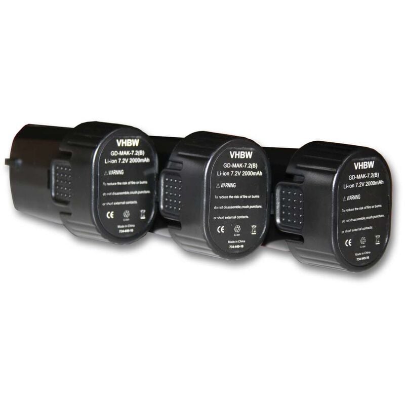 3x Li-Ion batería 2000mAh (7.2V) para herramientas GN900SEP9, ML704 FlashLight, TD020, TD020D, TD020DS por Makita 194355-4, 194356-2, BL7010. - Vhbw
3x Li-Ion batería 2000mAh (7.2V) para herramientas GN900SEP9, ML704 FlashLight, TD020, TD020D, TD020DS por Makita 194355-4, 194356-2, BL7010. - Vhbw