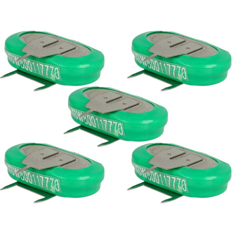 5x NiMH Batería de botón de repuesto Tipo 1/V150H 3 pines 150 mAh 1,2 V compatible para lámparas solares, etc. - Vhbw
5x NiMH Batería de botón de repuesto Tipo 1/V150H 3 pines 150 mAh 1,2 V compatible para lámparas solares, etc. - Vhbw