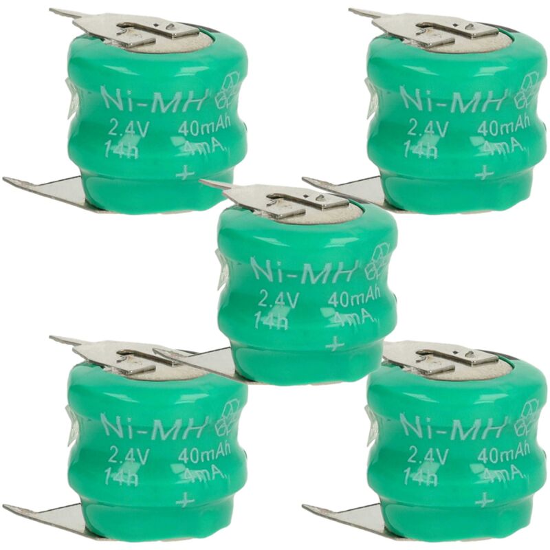 5x NiMH Batería de botón de repuesto Tipo V40H 3 pines 40 mAh 2,4 V compatible para lámparas solares, etc. - Vhbw
5x NiMH Batería de botón de repuesto Tipo V40H 3 pines 40 mAh 2,4 V compatible para lámparas solares, etc. - Vhbw