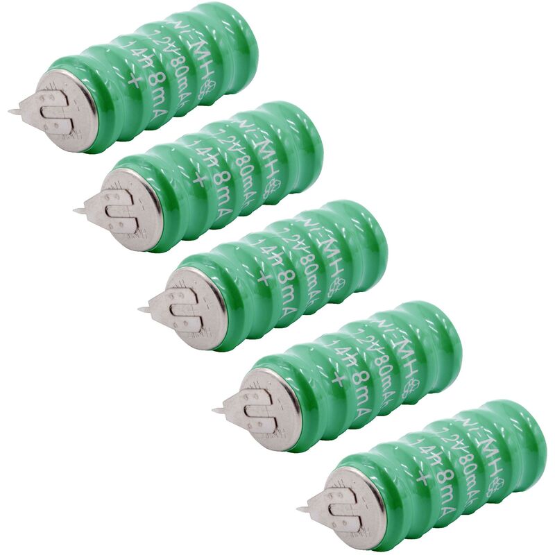 5x NiMH Batería de botón de repuesto Tipo V80H 2 pines 80 mAh 7,2 V compatible para lámparas solares, etc. - Vhbw
5x NiMH Batería de botón de repuesto Tipo V80H 2 pines 80 mAh 7,2 V compatible para lámparas solares, etc. - Vhbw
