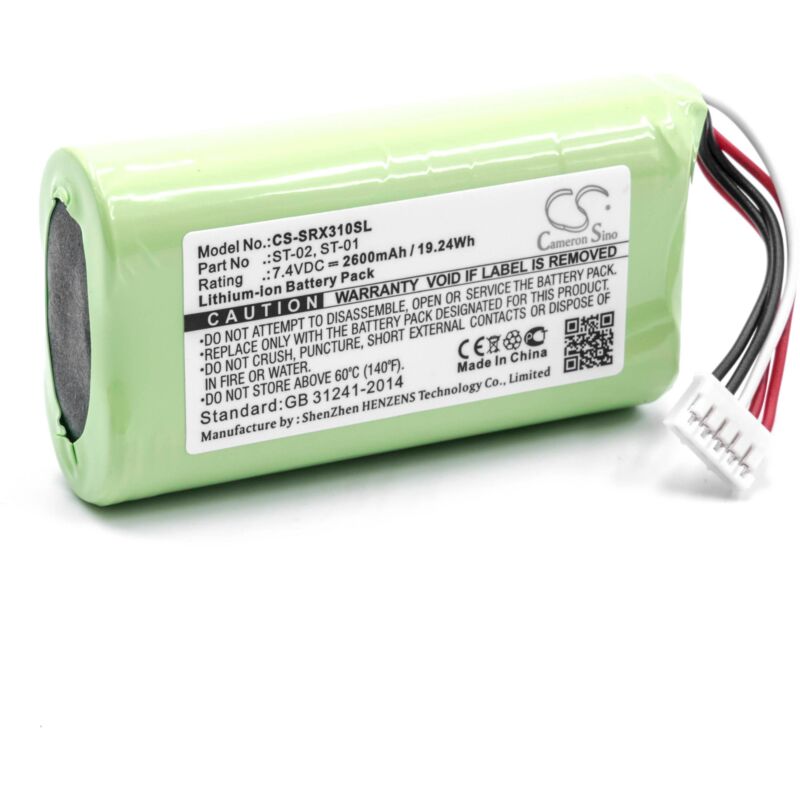 Batería compatible con Sony SRS-X3 bluetooth altavoz, reemplaza Sony ST-01, ST-02 - (Li-Ion, 2600mAh, 7.4V) Batería de repuesto - Vhbw
Batería compatible con Sony SRS-X3 bluetooth altavoz, reemplaza Sony ST-01, ST-02 - (Li-Ion, 2600mAh, 7.4V) Batería de repuesto - Vhbw