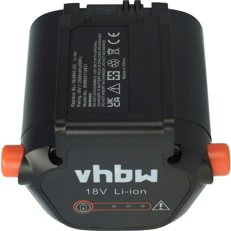 Batería Li-Ion 2500mAh (18V) para herramientas de jardín eléctricas Gardena THS Li-18/42 cortasetos telescópico a batería como 09840-20, BLi-18.
Batería Li-Ion 2500mAh (18V) para herramientas de jardín eléctricas Gardena THS Li-18/42 cortasetos telescópico a batería como 09840-20, BLi-18.