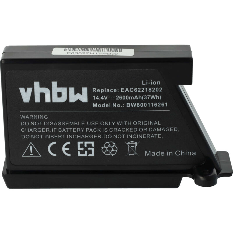 Batería Li-Ion 2600mAh (14.4V) para robot limpiasuelos robot autónomo de limpieza LG HomBot VR6270LVB, VR6270LVM, VR6270LVMB, VR63455LV, VR63475
Batería Li-Ion 2600mAh (14.4V) para robot limpiasuelos robot autónomo de limpieza LG HomBot VR6270LVB, VR6270LVM, VR6270LVMB, VR63455LV, VR63475