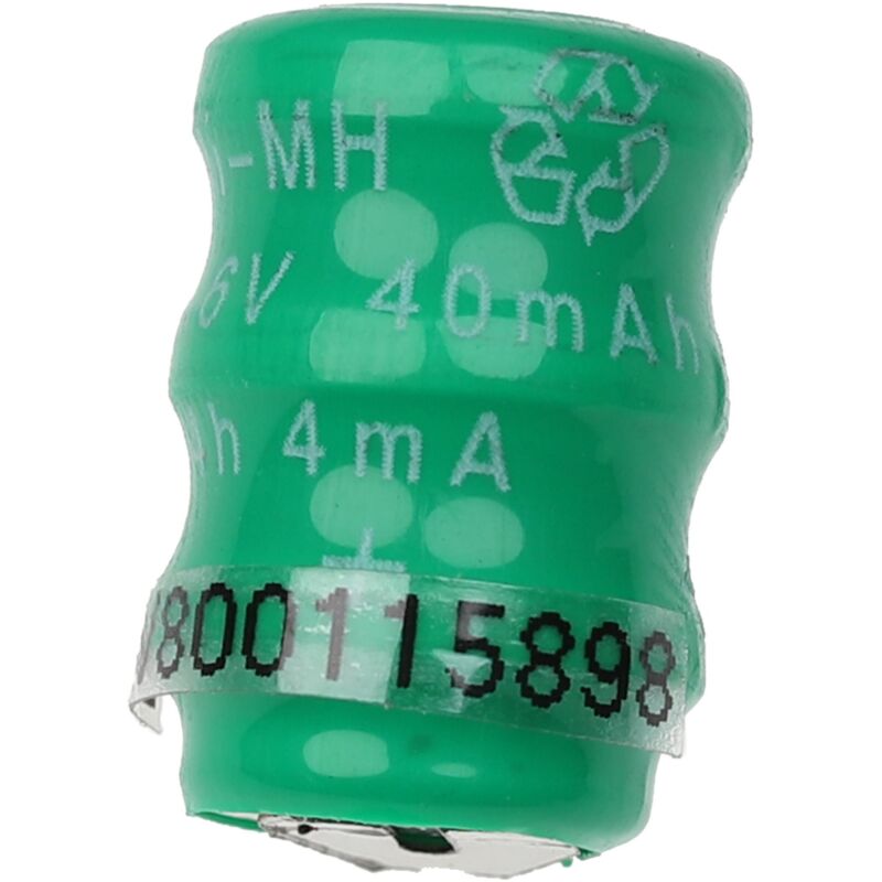 NiMH Batería de botón de repuesto Tipo V40H 2 pines 40 mAh 3,6 V compatible para lámparas solares, etc. - Vhbw
NiMH Batería de botón de repuesto Tipo V40H 2 pines 40 mAh 3,6 V compatible para lámparas solares, etc. - Vhbw