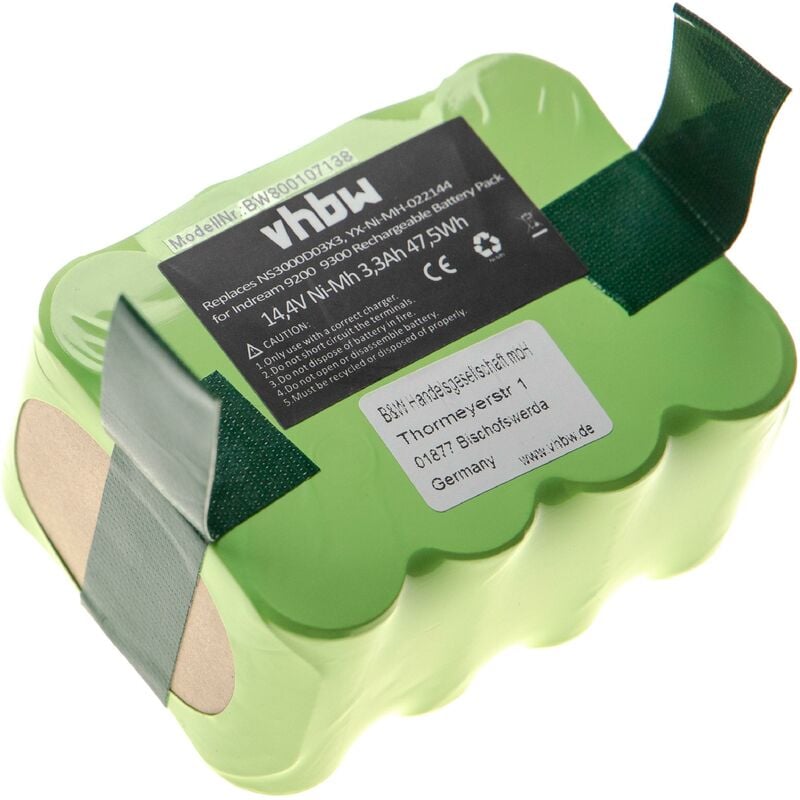 vhbw Batería NiMH 3300mAh (14.4V) para robot aspirador Home Cleaner Robots JNB-XR210C como YX-Ni-MH-022144, NS3000D03X3.
vhbw Batería NiMH 3300mAh (14.4V) para robot aspirador Home Cleaner Robots JNB-XR210C como YX-Ni-MH-022144, NS3000D03X3.