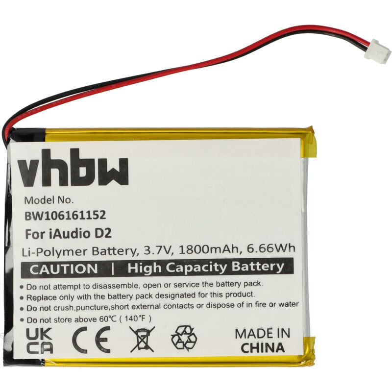 Batería recargable compatible con Cowon iAudio D2 16GB, D2 2GB, D2 4GB, D2 8GB reproductor de música MP3 (1800 mAh, 3,7 V, polímero de litio) - Vhbw
Batería recargable compatible con Cowon iAudio D2 16GB, D2 2GB, D2 4GB, D2 8GB reproductor de música MP3 (1800 mAh, 3,7 V, polímero de litio) - Vhbw