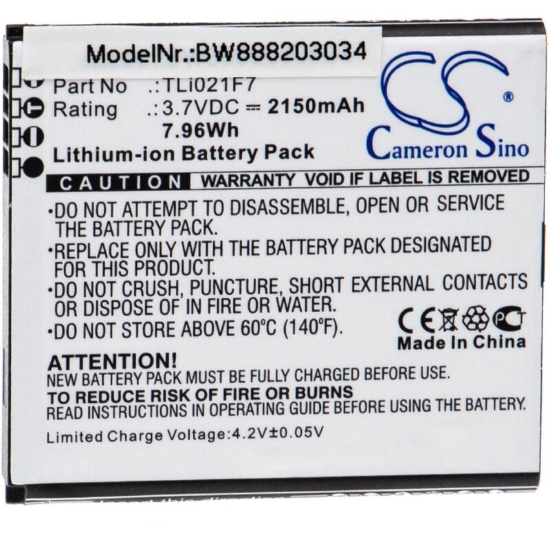 Batería recargable reemplaza Alcatel TLi021F7 para router (2150 mAh, 3,7 V, Li-Ion) - Vhbw
Batería recargable reemplaza Alcatel TLi021F7 para router (2150 mAh, 3,7 V, Li-Ion) - Vhbw