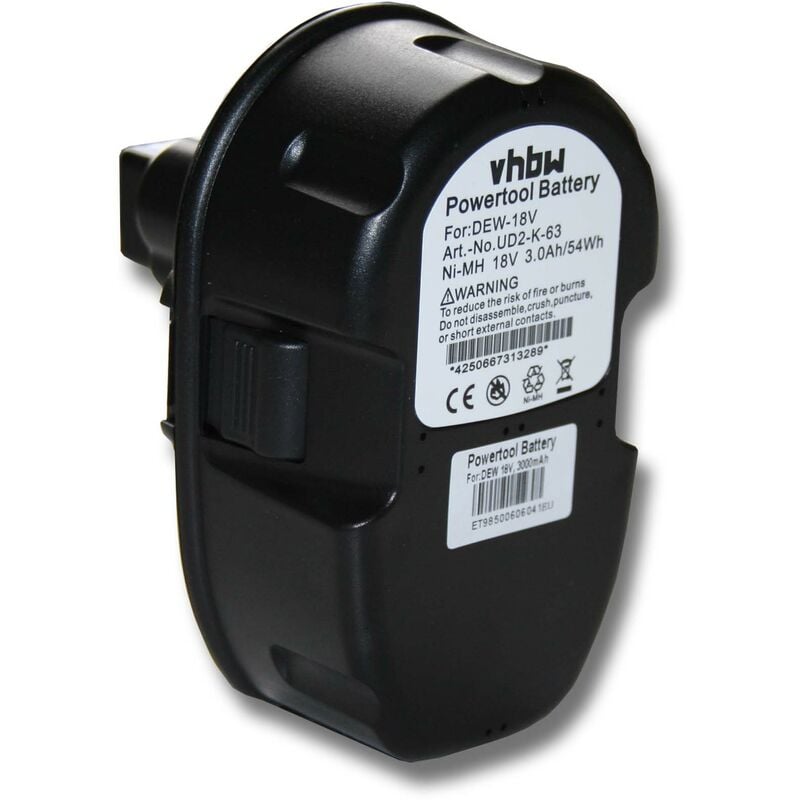 Batería recargable reemplaza Dewalt DC9096, DE9039, DE9095, DE9096, DE9503, DW9095, DW9096 para herramientas eléctricas (3.000 mAh NiMH 18 V) - Vhbw
Batería recargable reemplaza Dewalt DC9096, DE9039, DE9095, DE9096, DE9503, DW9095, DW9096 para herramientas eléctricas (3.000 mAh NiMH 18 V) - Vhbw