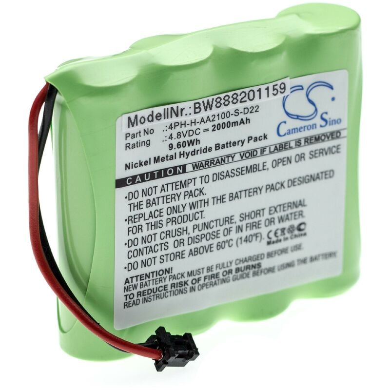 Batería recargable reemplaza DSC 4PH-H-AA2100-S-D22, BATT2148V, 17000153 para Instalación alarma, sistema de alarma (2000 mAh, 4,8 V, NiMH) - Vhbw
Batería recargable reemplaza DSC 4PH-H-AA2100-S-D22, BATT2148V, 17000153 para Instalación alarma, sistema de alarma (2000 mAh, 4,8 V, NiMH) - Vhbw