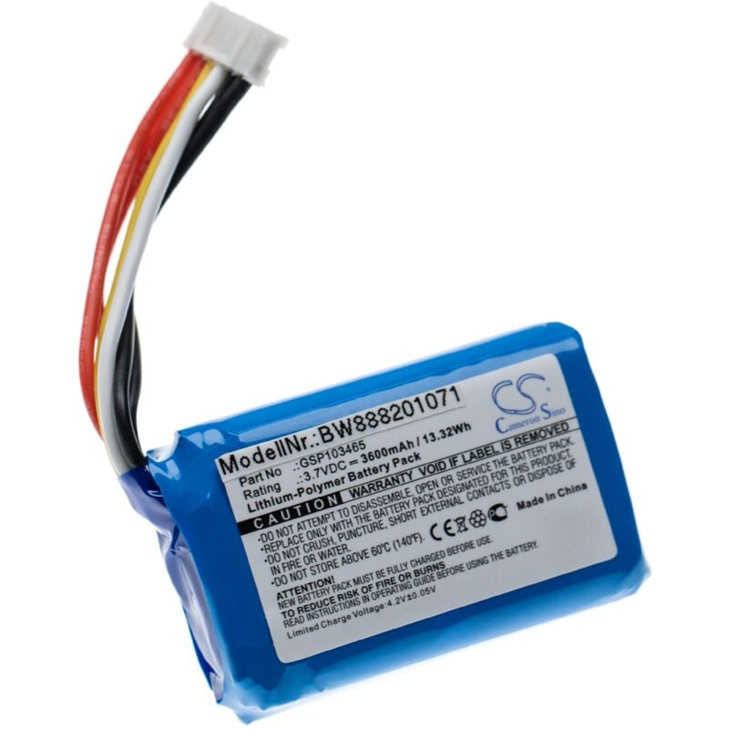 batería reemplaza JBL GSP103465 para altavoz altavoces (3600mAh, 3,7V, polímero de litio) - Vhbw
batería reemplaza JBL GSP103465 para altavoz altavoces (3600mAh, 3,7V, polímero de litio) - Vhbw
