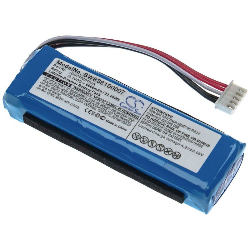 vhbw litio polímero batería 6000mAh (3.7V) para altavoz altavoces como JBL GSP1029102A
vhbw litio polímero batería 6000mAh (3.7V) para altavoz altavoces como JBL GSP1029102A