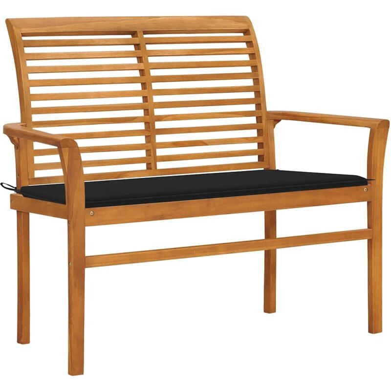 vidaXL Banco de jardín madera maciza de teca con cojín negro 112 cm - Negro