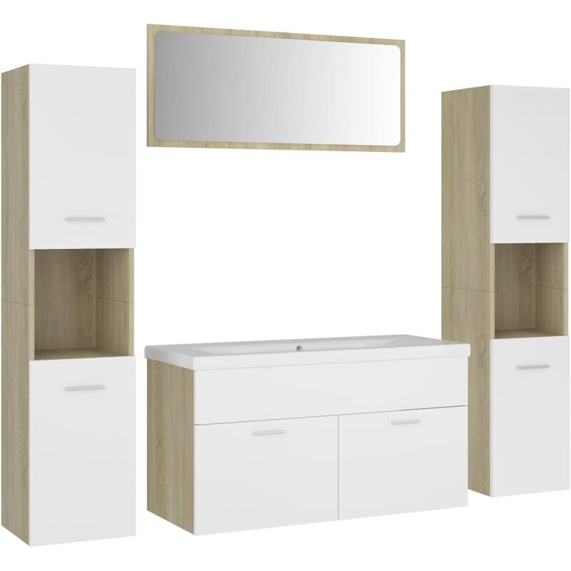 Conjunto de muebles de baño aglomerado blanco y roble Sonoma - Blanco - Vidaxl
Conjunto de muebles de baño aglomerado blanco y roble Sonoma - Blanco - Vidaxl