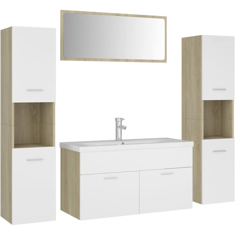Conjunto de muebles de baño aglomerado blanco y roble Sonoma - Blanco - Vidaxl
Conjunto de muebles de baño aglomerado blanco y roble Sonoma - Blanco - Vidaxl