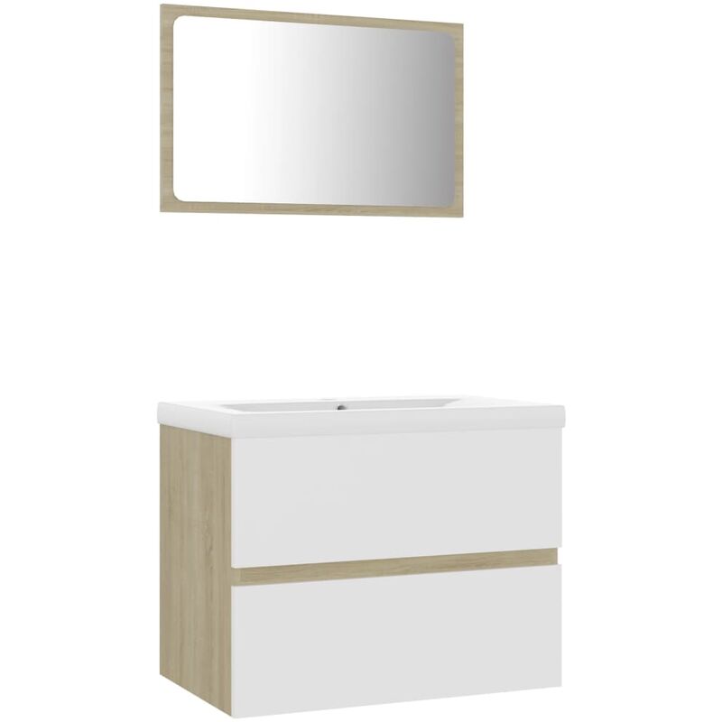 Conjunto de muebles de baño aglomerado blanco y roble Sonoma - Beige - Vidaxl
Conjunto de muebles de baño aglomerado blanco y roble Sonoma - Beige - Vidaxl