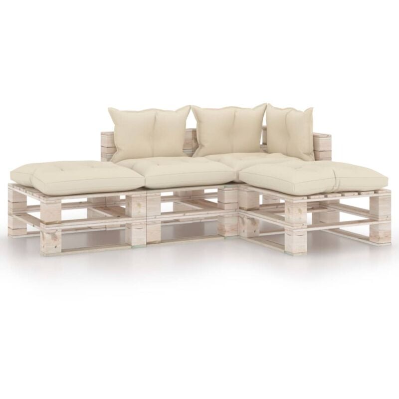 vidaXL Juego de muebles de jardín de palets 4 pzas cojines madera pino - Crema
vidaXL Juego de muebles de jardín de palets 4 pzas cojines madera pino - Crema