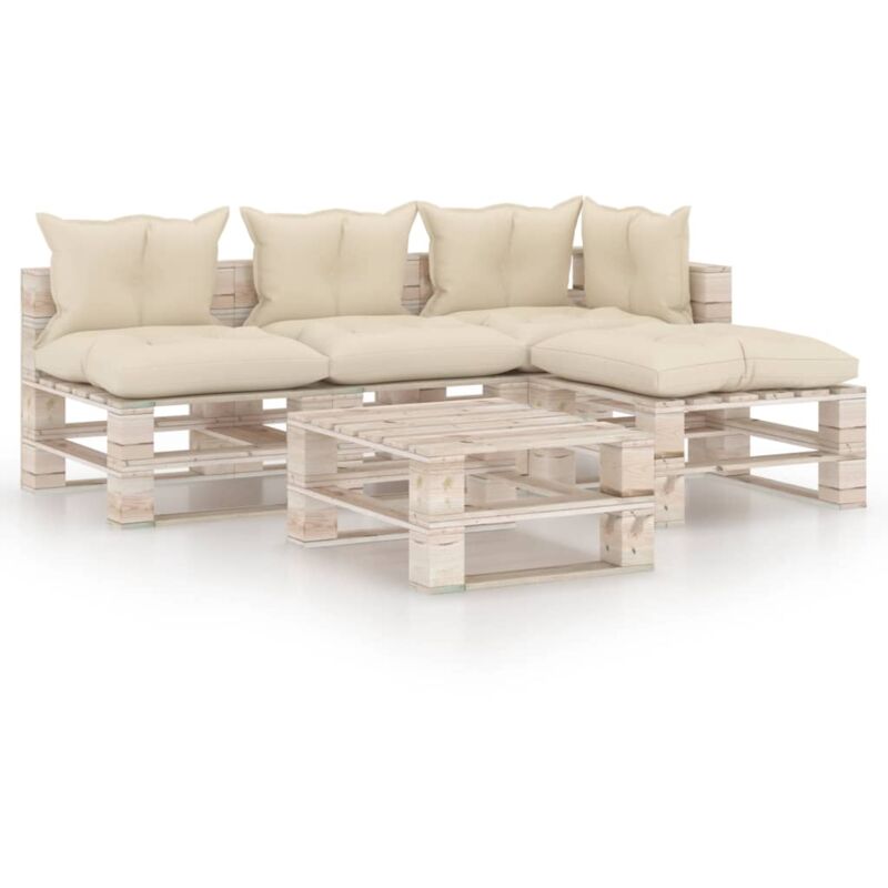 vidaXL Juego de muebles de jardín de palets 5 pzas cojines madera pino - Crema
vidaXL Juego de muebles de jardín de palets 5 pzas cojines madera pino - Crema