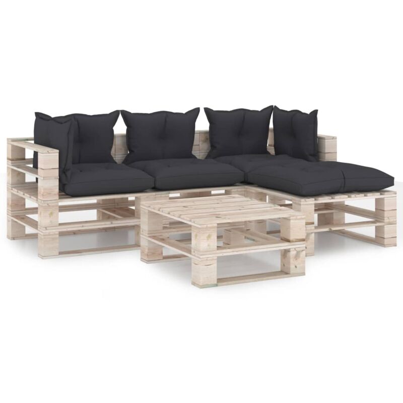 vidaXL Juego de muebles de jardín de palets 5 pzas cojines madera pino - Antracita
vidaXL Juego de muebles de jardín de palets 5 pzas cojines madera pino - Antracita