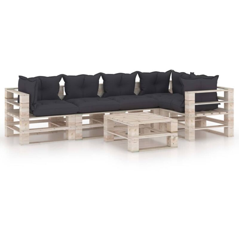 vidaXL Juego de muebles de jardín de palets 6 pzas cojines madera pino - Antracita
vidaXL Juego de muebles de jardín de palets 6 pzas cojines madera pino - Antracita