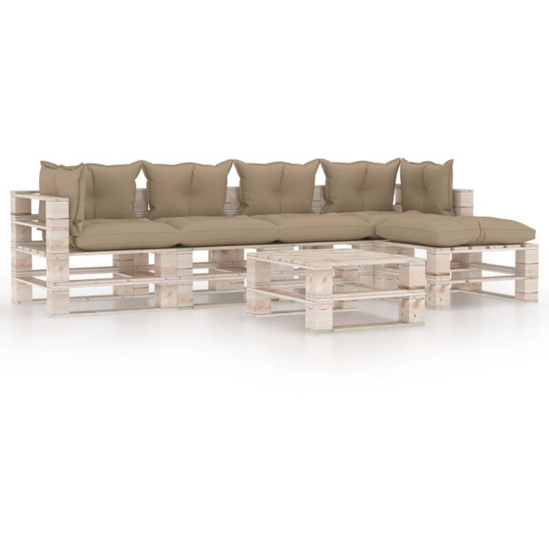 vidaXL Juego de muebles de jardín de palets 6 pzas cojines madera pino - Beige
vidaXL Juego de muebles de jardín de palets 6 pzas cojines madera pino - Beige
