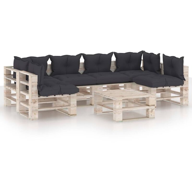 vidaXL Juego de muebles de jardín de palets 7 pzas cojines madera pino - Antracita
vidaXL Juego de muebles de jardín de palets 7 pzas cojines madera pino - Antracita