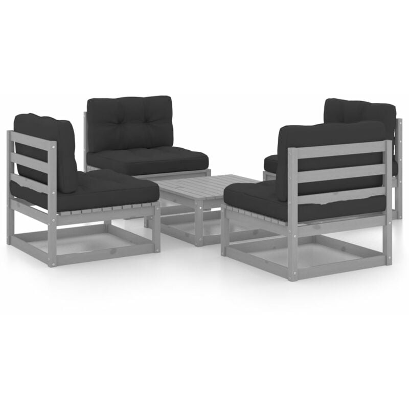 vidaXL Juego de muebles de jardín 5 pzas y cojines madera pino maciza - Gris
vidaXL Juego de muebles de jardín 5 pzas y cojines madera pino maciza - Gris