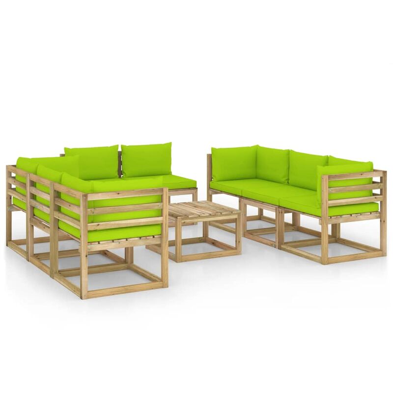 vidaXL Juego de muebles jardín 9 pzas cojines madera pino impregnada - Marrón