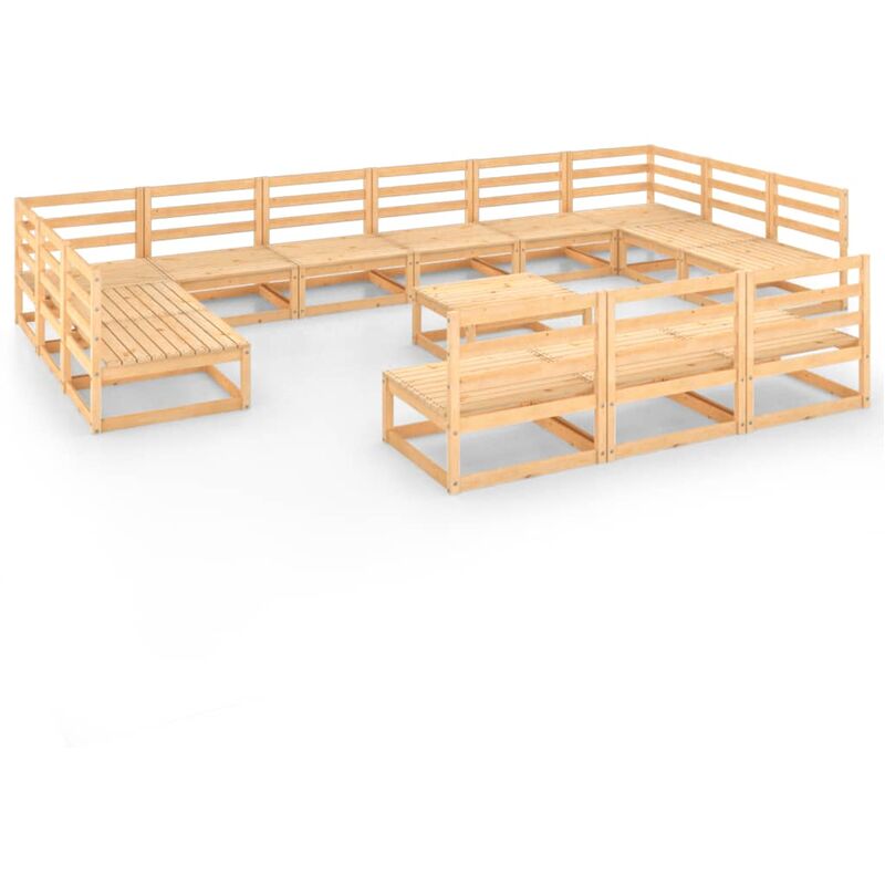 vidaXL Juego de salón de jardín de 14 piezas madera maciza de pino - Marrón 
vidaXL Juego de salón de jardín de 14 piezas madera maciza de pino - Marrón