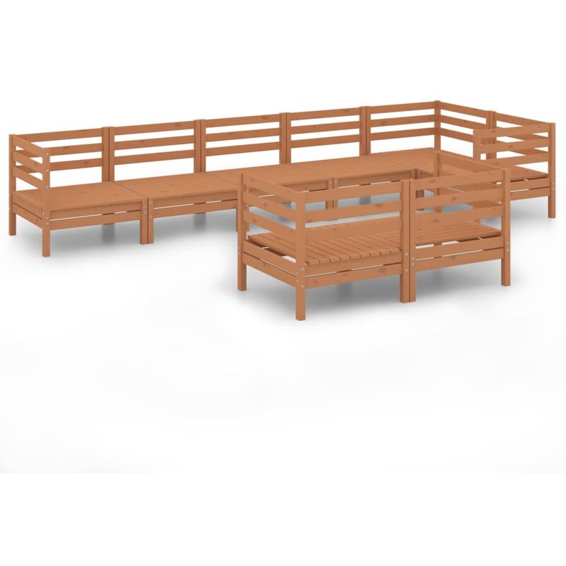 vidaXL Juego muebles de jardín 8 pzas madera maciza pino marrón miel - Marrón 
vidaXL Juego muebles de jardín 8 pzas madera maciza pino marrón miel - Marrón