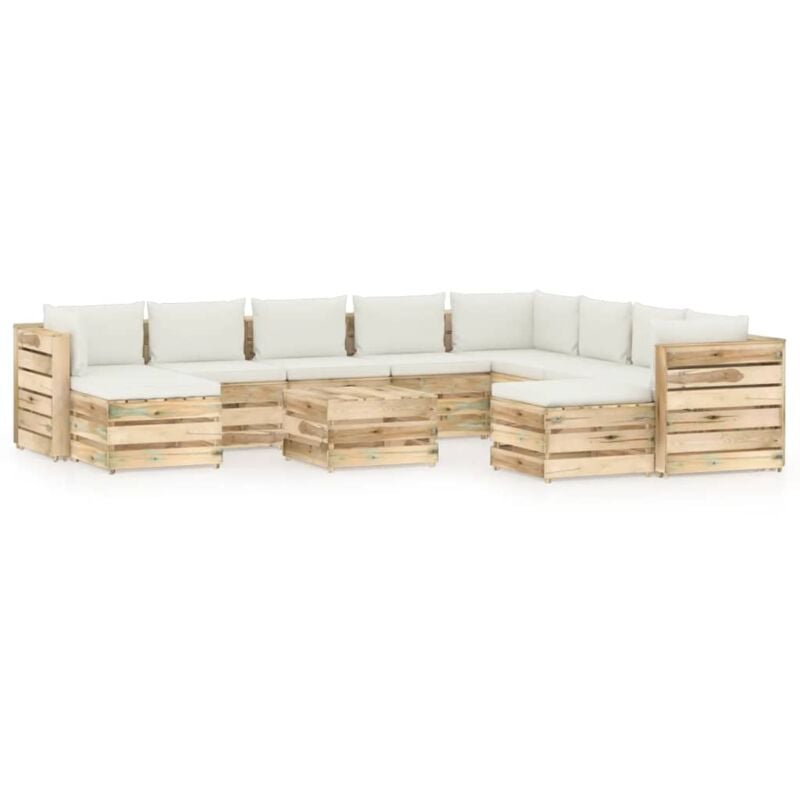 Muebles de jardín 11 piezas con cojines madera impregnada verde - Crema - Vidaxl
Muebles de jardín 11 piezas con cojines madera impregnada verde - Crema - Vidaxl