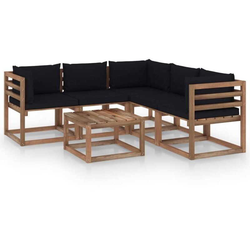 vidaXL Muebles de jardín 6 pzas cojín negro madera de pino impregnada - Marrón
vidaXL Muebles de jardín 6 pzas cojín negro madera de pino impregnada - Marrón
