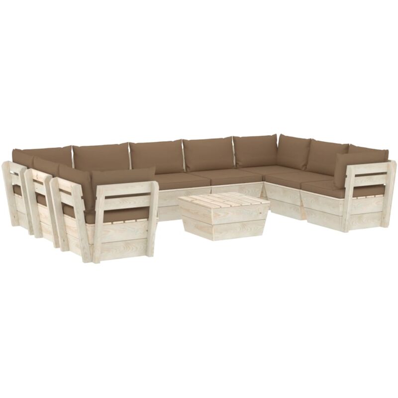 Muebles de jardín de palés 10 piezas y cojines madera de abeto - Gris Topo - Vidaxl
Muebles de jardín de palés 10 piezas y cojines madera de abeto - Gris Topo - Vidaxl