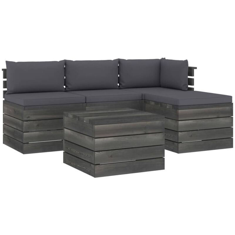 vidaXL Muebles de jardín de palets 5 piezas cojines madera maciza pino - Antracita
vidaXL Muebles de jardín de palets 5 piezas cojines madera maciza pino - Antracita