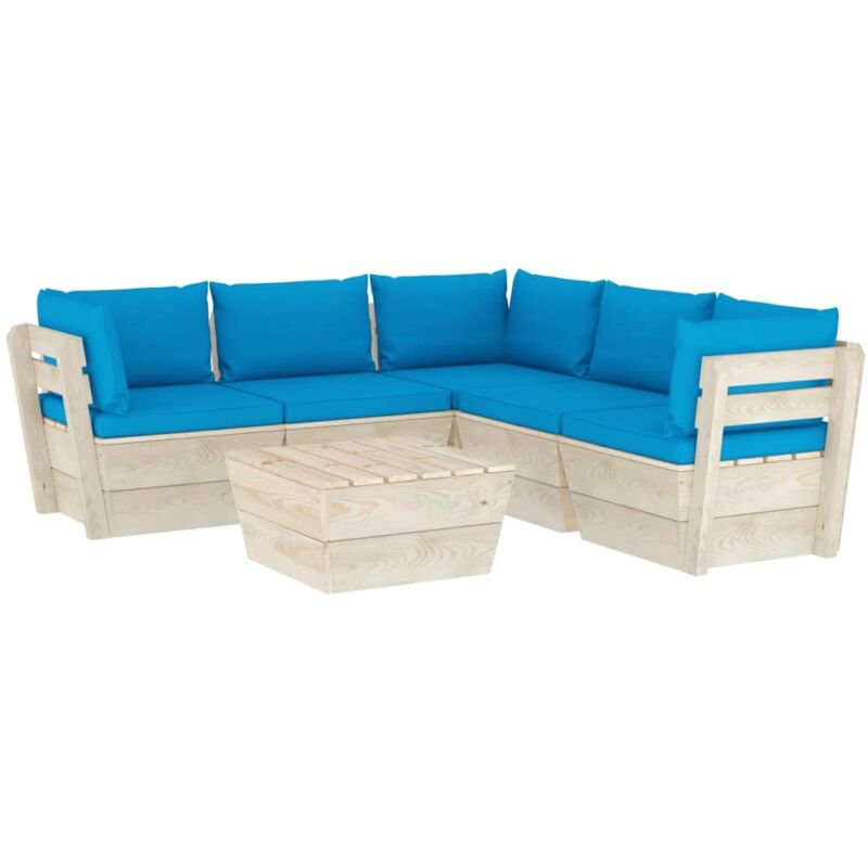 vidaXL Muebles de jardín de palets 6 piezas y cojines madera de abeto - Azul
vidaXL Muebles de jardín de palets 6 piezas y cojines madera de abeto - Azul