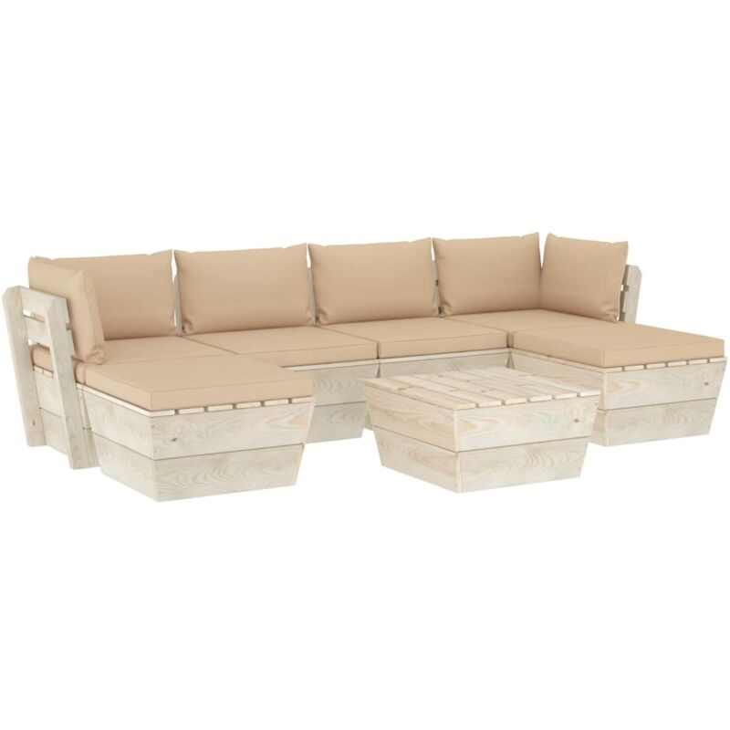 Muebles de jardín de palets 7 piezas y cojines madera de abeto - Beige - Vidaxl
Muebles de jardín de palets 7 piezas y cojines madera de abeto - Beige - Vidaxl