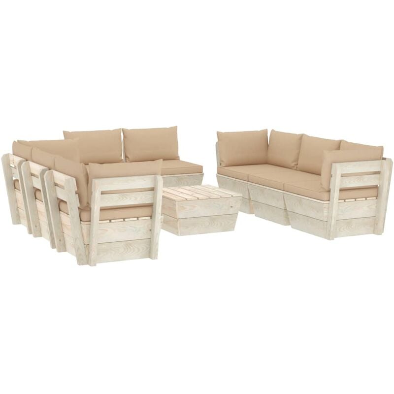 Muebles de jardín de palets 9 piezas y cojines madera de abeto - Beige - Vidaxl
Muebles de jardín de palets 9 piezas y cojines madera de abeto - Beige - Vidaxl