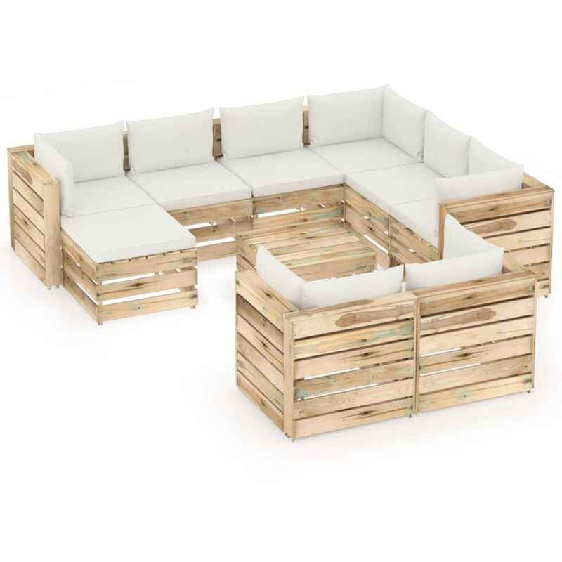 vidaXL Muebles de jardín 10 piezas con cojines madera impregnada verde - Crema
vidaXL Muebles de jardín 10 piezas con cojines madera impregnada verde - Crema
