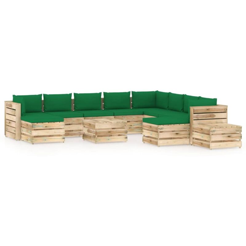 Muebles de jardín 12 piezas con cojines madera impregnada verde - Verde - Vidaxl 
Muebles de jardín 12 piezas con cojines madera impregnada verde - Verde - Vidaxl