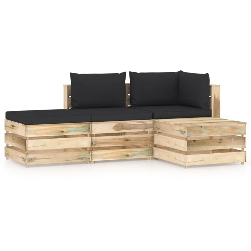 vidaXL Muebles de jardín 4 piezas con cojines madera impregnada verde - Negro 
vidaXL Muebles de jardín 4 piezas con cojines madera impregnada verde - Negro
